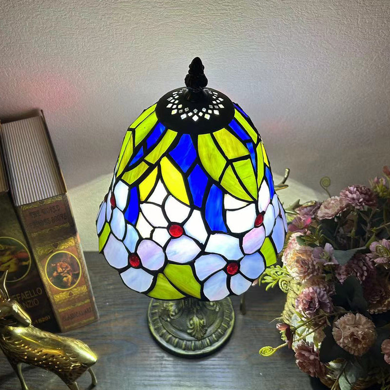 Traditional Tiffany Dome Iron Glass 1-Light Table Lamp For Study