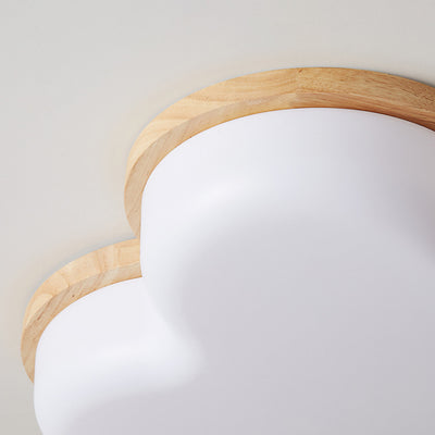 Modern Minimalist Cloud Shaped Rubberwood Acrylic LED Flush Mount Ceiling Light For Bedroom