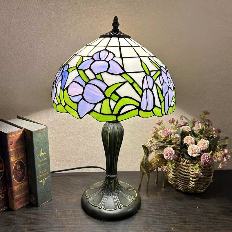 Traditional Tiffany Round Dome Flower Alloy Stained Glass 1-Light Table Lamp For Living Room