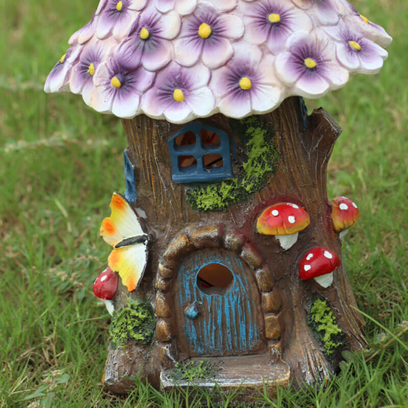 Contemporary Creative Resin Tree House Flower Mushroom Decor LED Solar Lawn Light For Garden