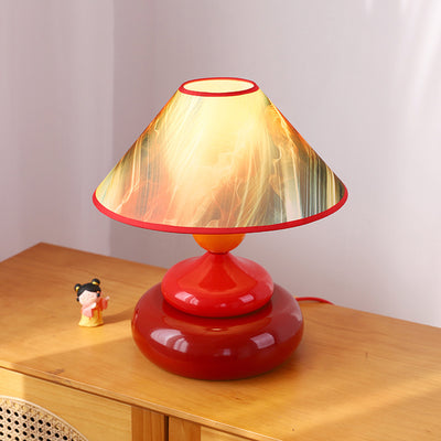 Traditional Vintage Iron Fabric Conic Round Pastel 1-Light Table Lamp For Bedside