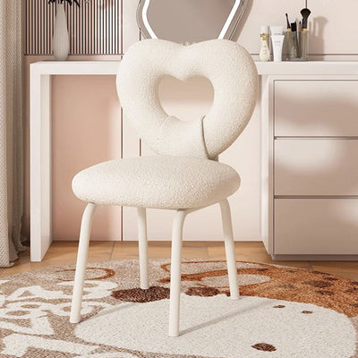 Contemporary Nordic Round Heart Lambswool Solid Wood Metal Vanity Stool Backrest For Bedroom