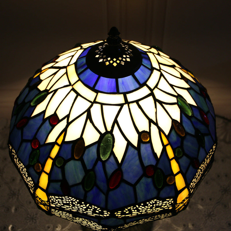 Traditional Tiffany Dragonfly Stained Glass Resin Base 1-Light Table Lamp For Home Office