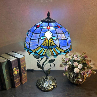 Traditional Tiffany Dome Iron Glass 1-Light Table Lamp For Living Room