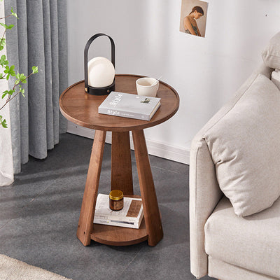 Modern Simplicity Round Rubber Wood End Table 2-Tier For Living Room