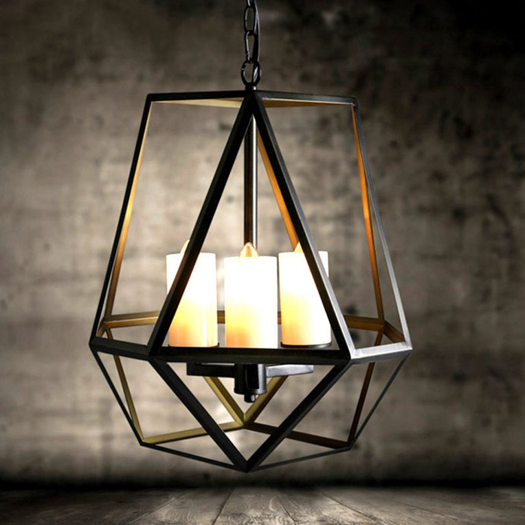 Contemporary Industrial Quadrilateral Trapezoidal Iron 3/4 Light Chandelier For Living Room