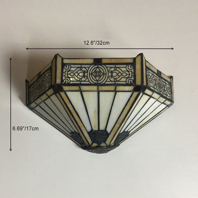 Traditional Tiffany Alloy Glass Diamond Semicircular Flower Dragonfly 1-Light Wall Sconce Lamp For Hallway