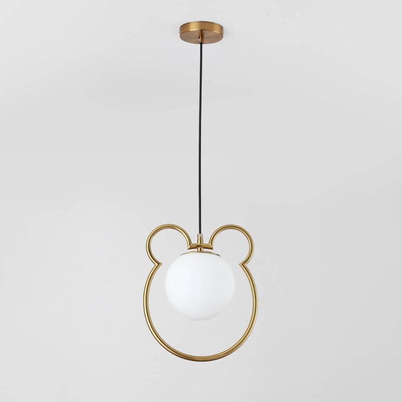 Contemporary Creative Mouse Iron Frame Globe Glass Shade 1-Light Pendant Light For Bedroom