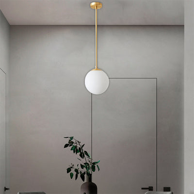 Iron Nordic Personality Golden Straight Rod White Ball Design 1-Light Pendant Light