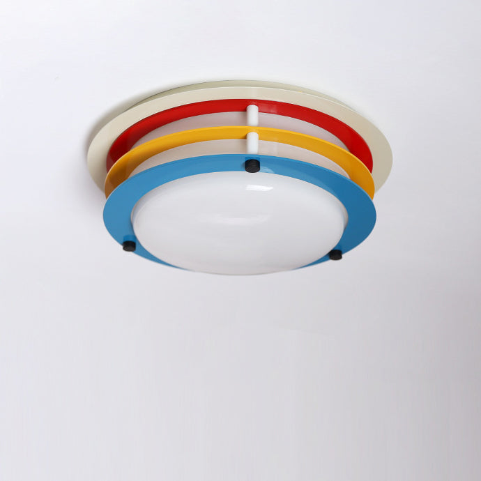 Modern Minimalist Colorful Iron Acrylic Disc Splicing LED Flush Mount Ceiling Light For Bedroom