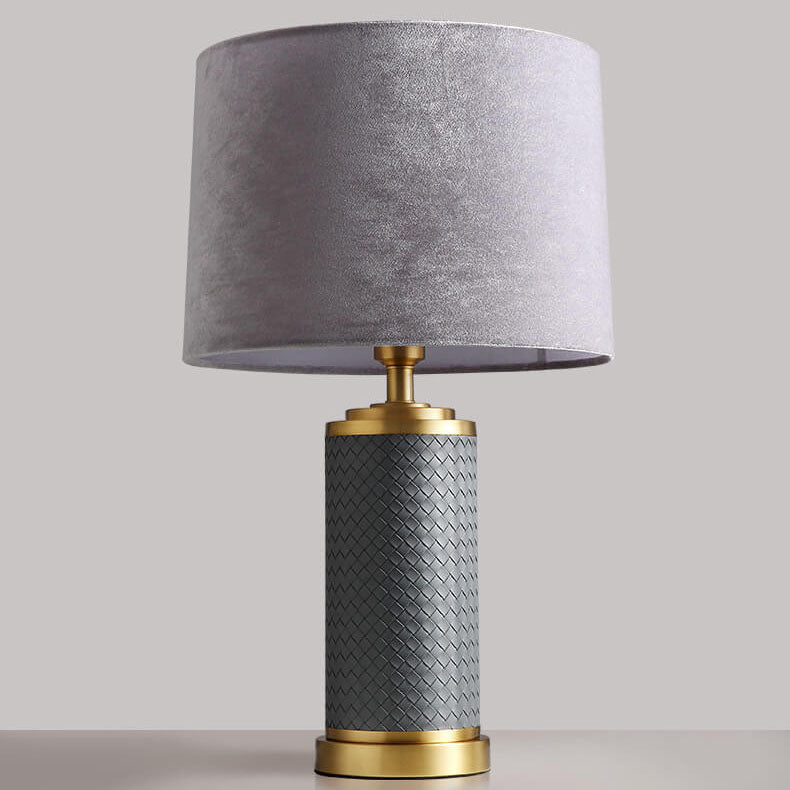 European Light Luxury Full Copper Fabric Lampshade 1-Light Table Lamp