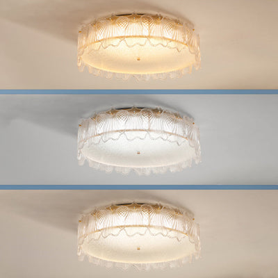 Modern Minimalist Cream Round Leaf Hardware Glass LED Flush Mount Ceiling Light For Living Room