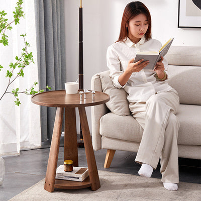 Modern Simplicity Round Rubber Wood End Table 2-Tier For Living Room