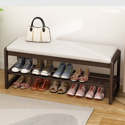 Contemporary Scandinavian Rectangle Tech Cloth Solid Wood Shoe Storage 1-Shelf For Entryways