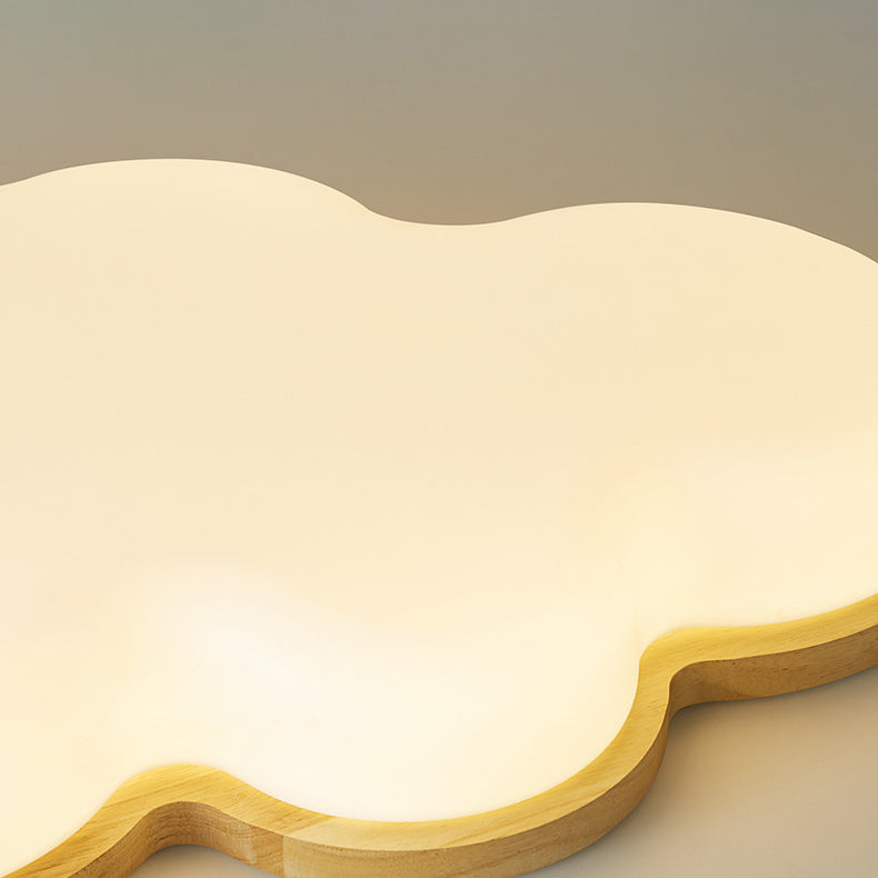 Modern Minimalist Cloud Shaped Rubberwood Acrylic LED Flush Mount Ceiling Light For Bedroom