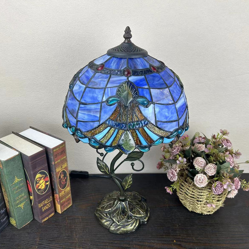 Traditional Tiffany Dome Iron Glass 1-Light Table Lamp For Living Room