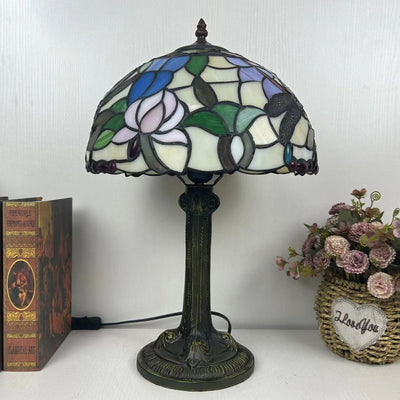 Traditional Tiffany Dome Flower Iron Glass 1-Light Table Lamp For Living Room