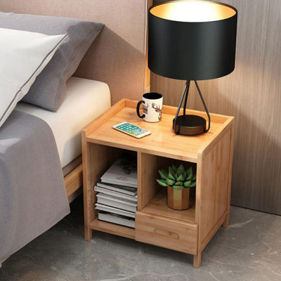 Modern Minimalist Rectangular Tabletop Solid Wood Nightstand 1/3-Drawer For Bedroom