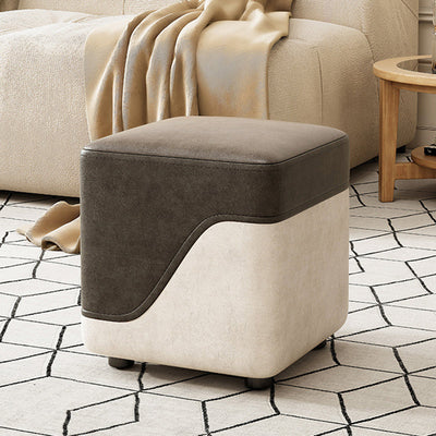 Modern Minimalist Square Napa Leather Solid Wood Low Stool Backless Armless For Living Room