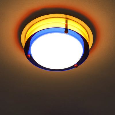 Modern Minimalist Colorful Iron Acrylic Disc Splicing LED Flush Mount Ceiling Light For Bedroom