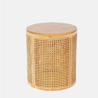 Contemporary Scandinavian Cylindrical Wood Rattan Coffee Table For Living Room