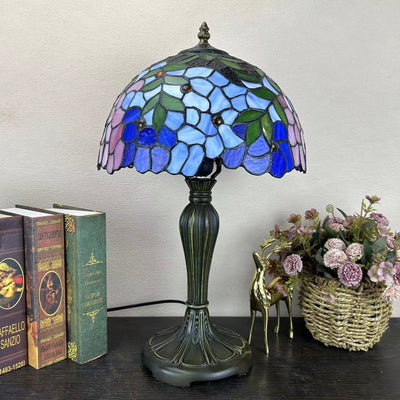 Traditional Tiffany Round Dome Flower Alloy Stained Glass 1-Light Table Lamp For Living Room