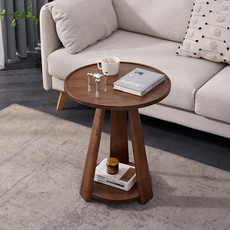 Modern Simplicity Round Rubber Wood End Table 2-Tier For Living Room