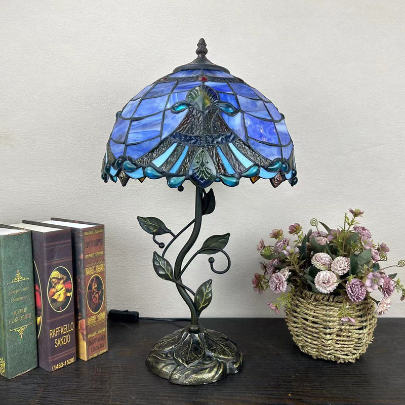 Traditional Tiffany Dome Iron Glass 1-Light Table Lamp For Living Room