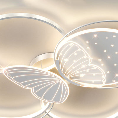 Contemporary Creative Acrylic Butterfly Iron LED Flush Mount Ceiling Light For Bedroom