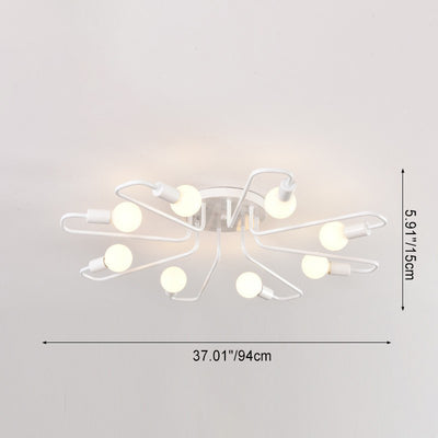 Contemporary Nordic Curved Tube Line Iron 6/8 Light Semi-Flush Mount Ceiling Light For Living Room