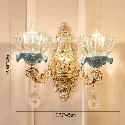 Traditional European Flower Petal Zinc Alloy Crystal Glass 1/2 Wall Sconce Lamp For Living Room