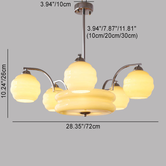 Modern Mid-Century Branch Curved Rod Round Orb Iron Glass 4/6/8 Light Chandelier For Living Room