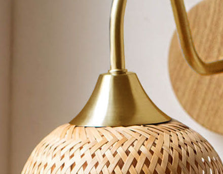 Modern Bamboo Weaving Handwoven Round Lampshade 1-Light Wall Sconce Lamp