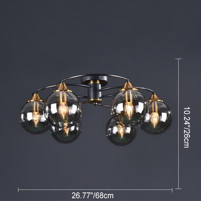 Modern Mid-Century Iron Frame Magic Bean Glass Shade 4/6-Light Semi-Flush Mount Ceiling Light For Living Room