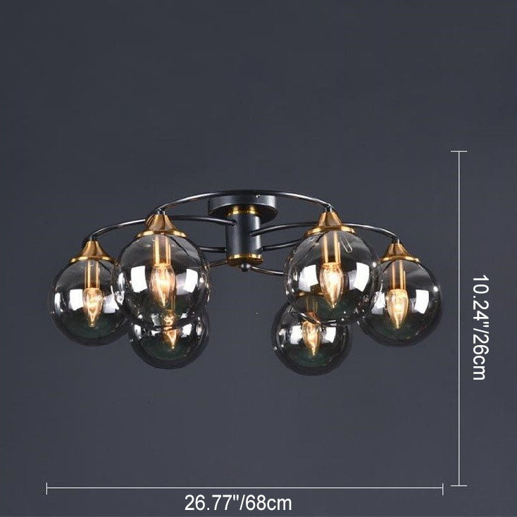 Modern Mid-Century Iron Frame Magic Bean Glass Shade 4/6-Light Semi-Flush Mount Ceiling Light For Living Room