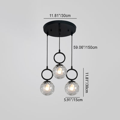 Contemporary Nordic Glass Iron Ball Ring 3-Light Island Light Chandeliers For Dining Room