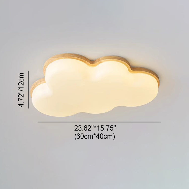 Modern Minimalist Cloud Wood Acrylic LED Flush Mount Ceiling Light For Bedroom