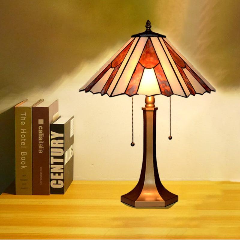 Traditional Tiffany Cylinder Umbrella Zinc Alloy Glass 1-Light Table Lamp For Bedroom