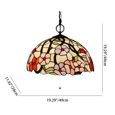 Traditional Rustic Round Flower Iron Glass 1-Light Pendant Light For Living Room