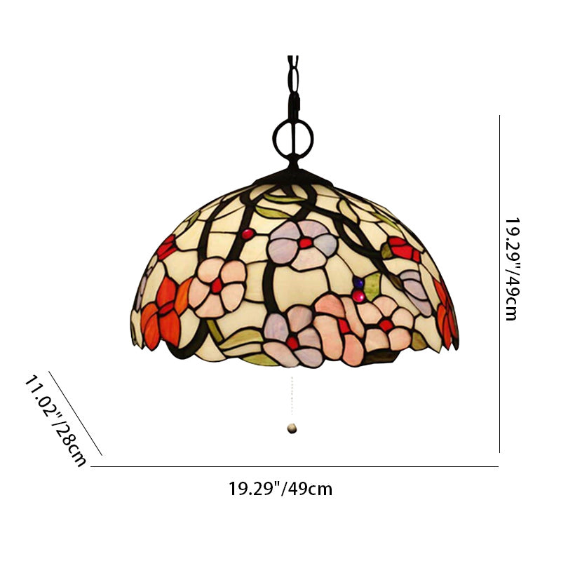 Traditional Rustic Round Flower Iron Glass 1-Light Pendant Light For Living Room