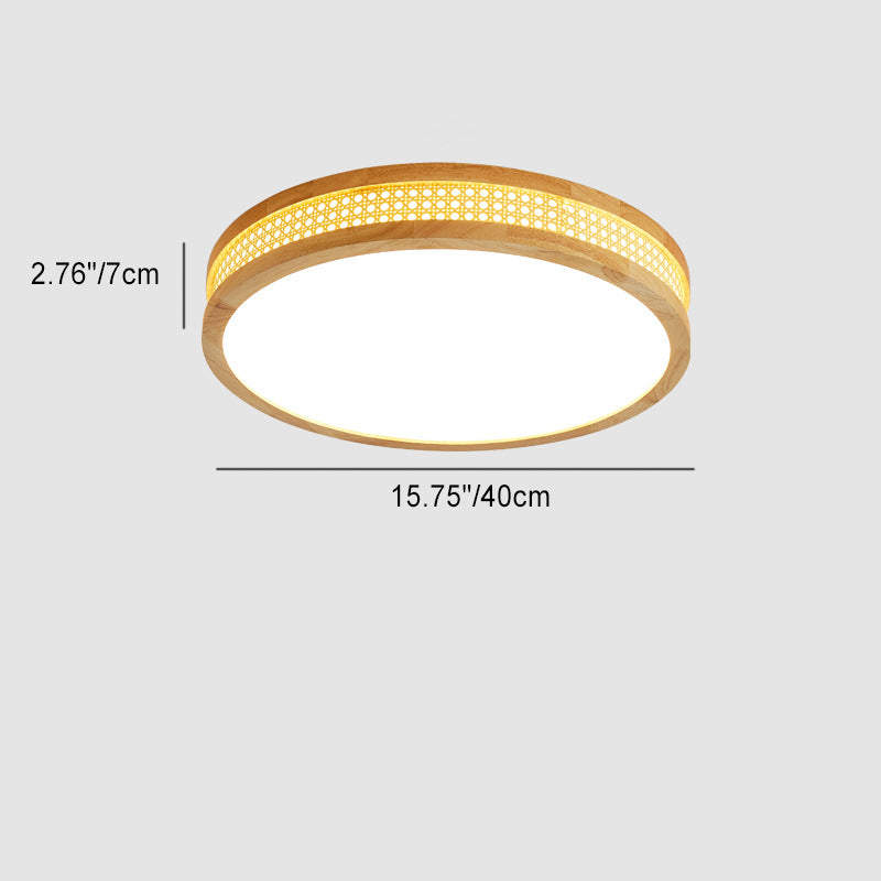 Modern Minimalist Round Acrylic Wood LED Flush Mount Ceiling Light For Bedroom