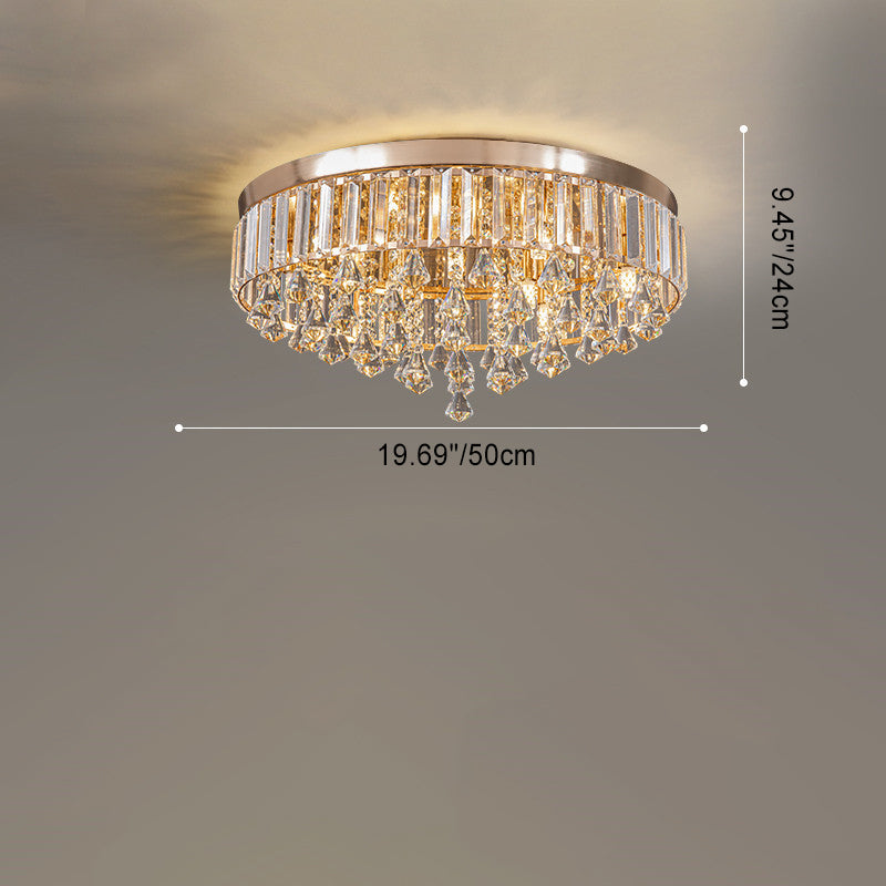 Modern Luxury Round Iron Crystal Beads 6/9-Light Flush Mount Ceiling Light For Living Room