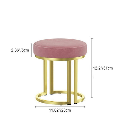 Modern Luxury Cylindrical Cotton Linen Leather Velvet Fabric Iron Vanity Stool For Bedroom