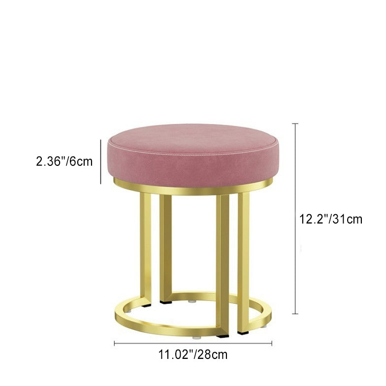 Modern Luxury Cylindrical Cotton Linen Leather Velvet Fabric Iron Vanity Stool For Bedroom