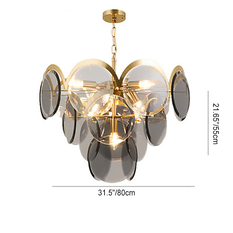 Modern Luxury Golden Finish Frame Tiered Glass Disc Shade 7/13-Light Chandelier For Living Room