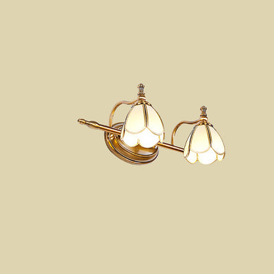 European Vintage Luxury Glass Flower Bell Copper 2/3 Light Wall Sconce Lamp For Bedroom