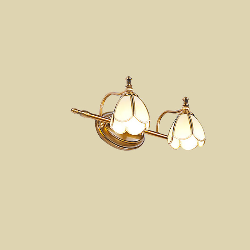 European Vintage Luxury Glass Flower Bell Copper 2/3 Light Wall Sconce Lamp For Bedroom