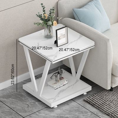 Modern Simplicity Square Slab Steel End Table 2-Tier For Living Room