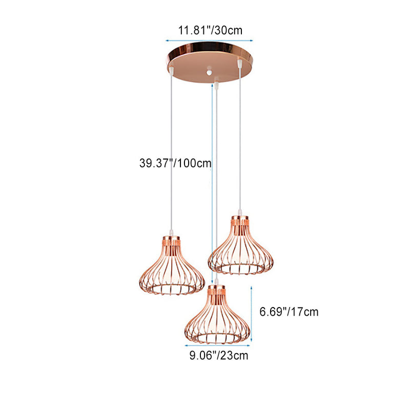 Contemporary Nordic Line Pumpkin Iron 1/3 Light Island Light Chandelier For Dining Room