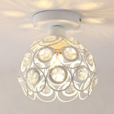 Modern Minimalist Round Dome Iron Crystal 1-Light Semi-Flush Mount Ceiling Light For Living Room